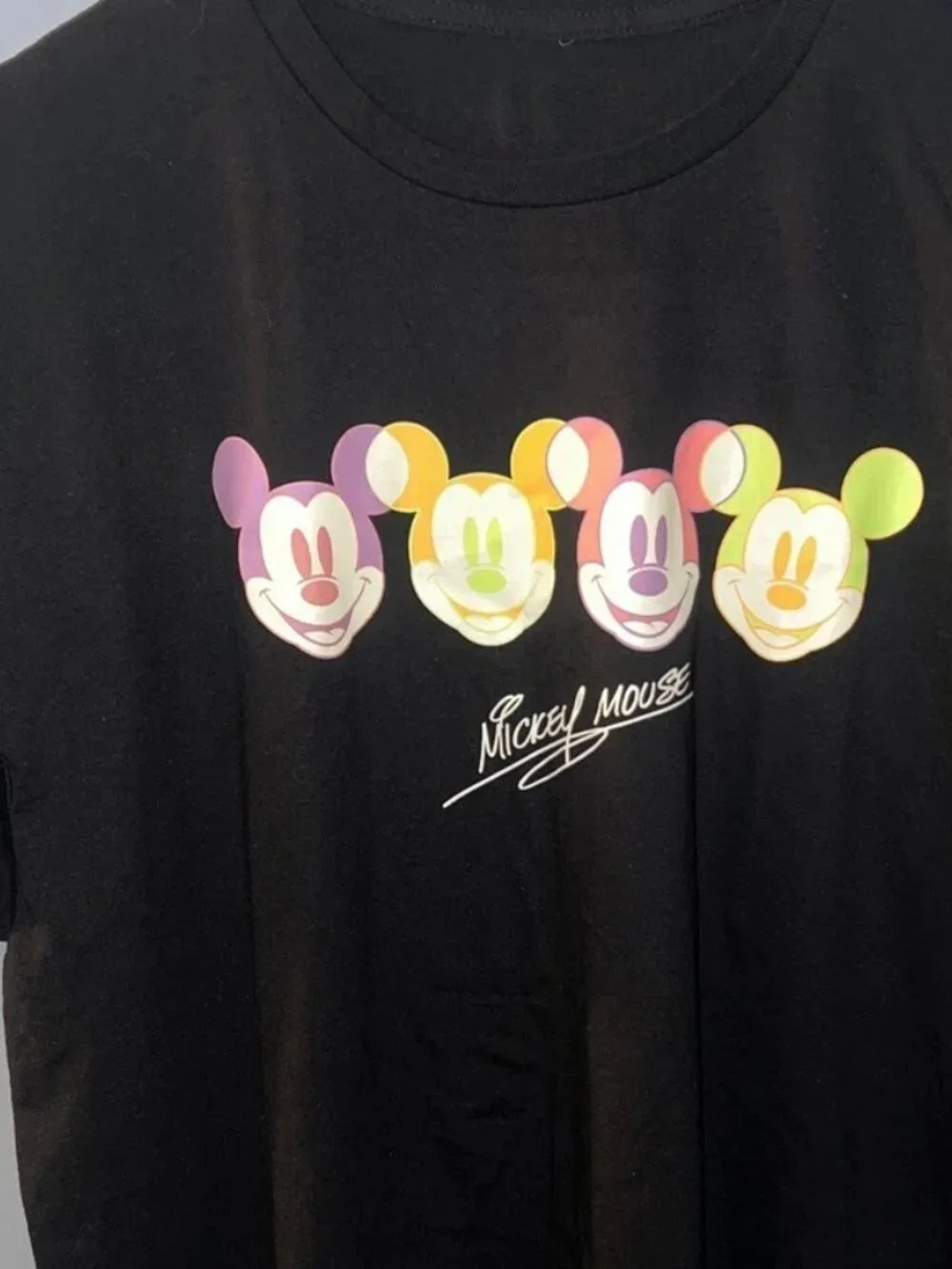 Disney Mickey Mouse Shirt Mens XL Black Neon Graphic Cartoon Tee Disney